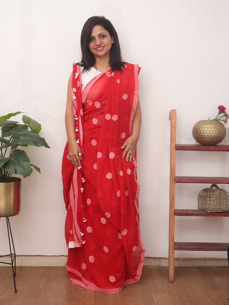 Buy Candy Red Embroidered Saree For Women Online