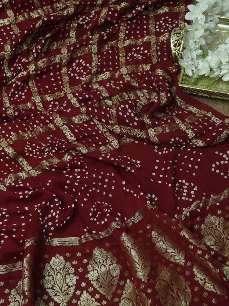 Red Embroidered Gharchola Saree in Synthetic Gaji Silk – Khatri Jamnadas  Bechardas