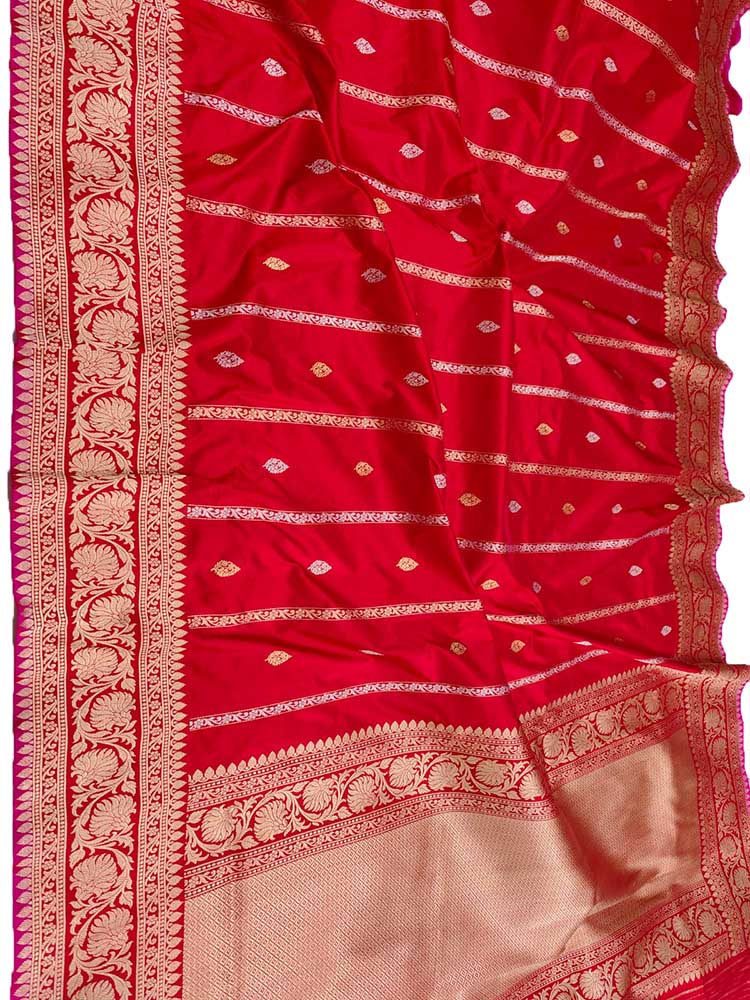 Red Handloom Banarasi Pure Katan Silk Saree - Luxurion World