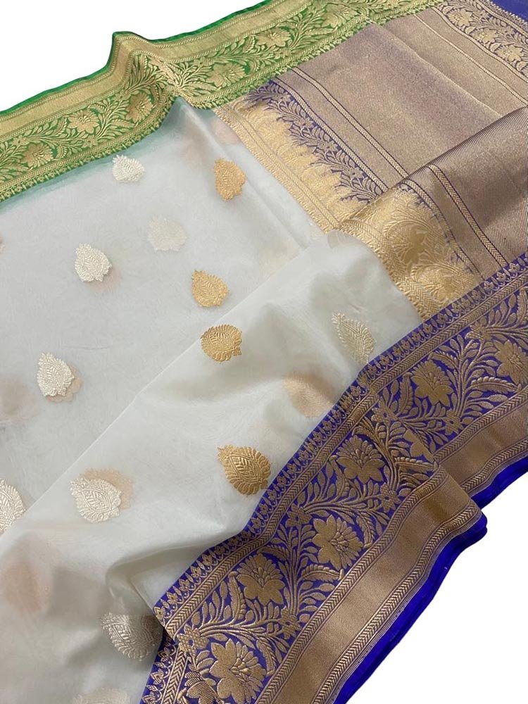 Sea Green Gadwal Silk Handloom Plain Saree with Ganga-Jamuna Border De –  Uppada