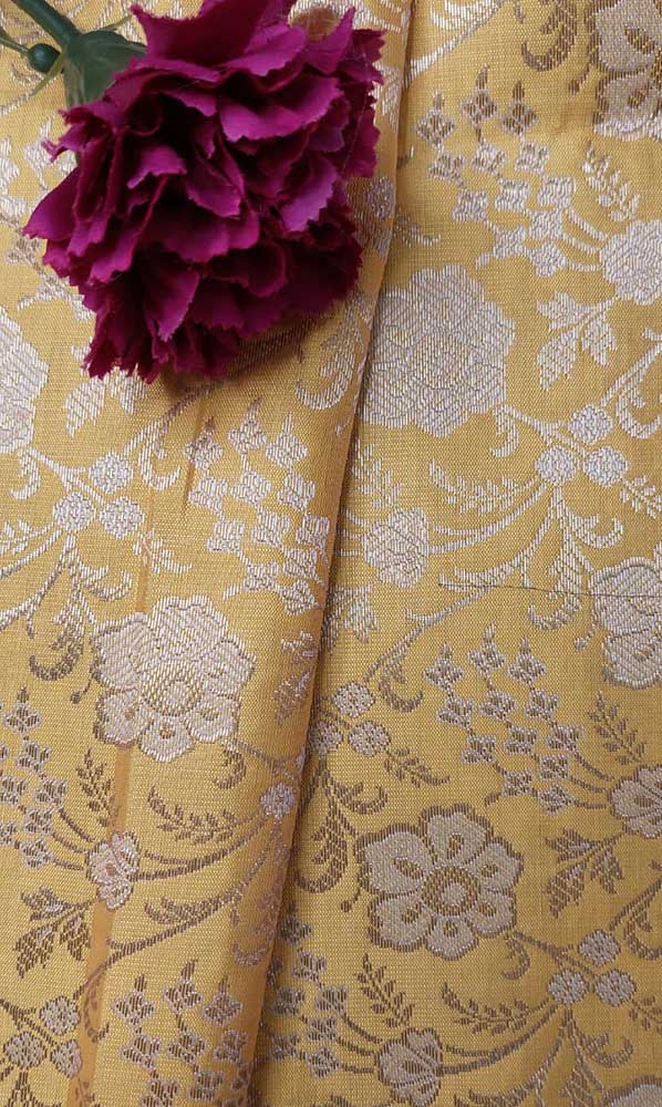 Yellow Banarasi Silk Fabric ( 1 Mtr ) - Luxurion World