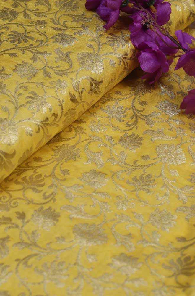 Shop the Finest Yellow Banarasi Silk Fabric (1 Mtr) for Exquisite ...