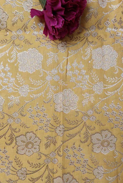 Yellow Banarasi Silk Fabric ( 1 Mtr ) - Luxurion World