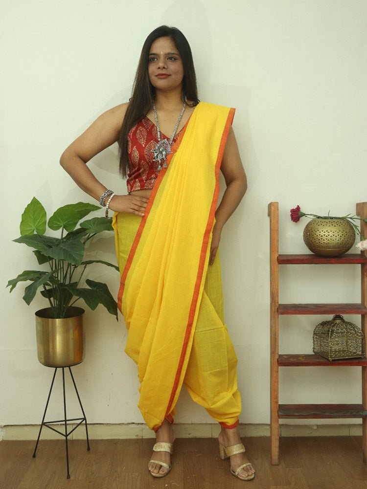 Yellow Plain Chiffon Saree | Hamari Dharohar